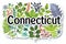 Colorful Connecticut State Name Surrounded by Illustrated Foliage