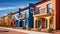 Colorful contemporary terraced houses under blue skies