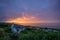 Colorful Cornish sunset over campsite