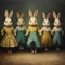 Colorful Costumes: Four White Rabbits In The Style Of Sam Spratt, Anka Zhuravleva, And Andrea Kowch