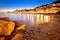 Colorful Cote d Azur town of Menton beach and architecture evening view