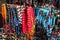 Colorful coth and souvenirs at the market in India