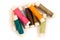 Colorful cotton yarns on rolls for sewing. Thread spools used in fabric and textile industry