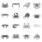 Colorful crab icons set, monochrome style