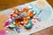 Colorful cracked Easter Egg shells on Table