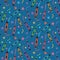 Colorful crayons seamless pattern with stars, brush strokes and dots on blue background.