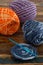 Colorful crochet potholders. Selective focus