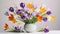 Colorful Crocus Arrangement In White Vase - High Resolution Pastel Art