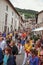 Colorful crowd participating in the `Feast of Ceri`, a traditional event in Gubbio.