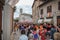 Colorful crowd participating in the `Feast of Ceri`, a traditional event in Gubbio.