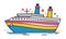 Colorful cruise ship with confetti on white background. Modern vessel for leisure travel. Vacation and sea journey