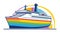 Colorful cruise ship with rainbow design on the ocean, modern vessel, stylized sea travel. LGBTQ-friendly cruise