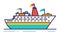 Colorful cruise ship at sea vector illustration. Travelling by boat, ocean liner voyage, nautical vessel