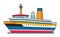 Colorful cruise ship side view on ocean. Travel and vacation theme, luxury liner. Nautical vessel, sea transportation
