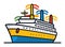 Colorful cruise ship with smoke stacks on clear background. Cartoon style ocean liner illustration. Seaside travel and