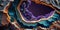 Colorful crystal geode closeup. Rock geology shiny background wallpaper.