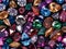 Colorful crystals and gems on a dark background. Decoration for wallpaper desktop, poster, cover booklet