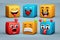 Colorful cubes with emoji faces on grey background