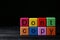 Colorful cubes with words Don`t Copy on black wooden table, space for text. Plagiarism concept