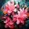 Colorful Cubism Oil Painting: Pink Azalea Wreath Artwork