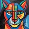 Colorful Cubist Painting Of A Cat With Abstract Pattern