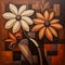 Colorful Cubist Painting Of Flowers With Brown And Orange Background