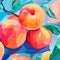 Colorful Cubist Peach Branch Illustration - Fauvism Clipart