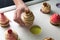 Colorful cupcakes with different Tastes. Small beautifull cakes on white table top.