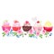 Colorful cupcakes with flowers vector design stripe