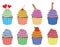 Colorful Cupcakes Vector Icon Set