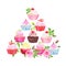 Colorful cupcakes vector pyramid design element