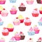 Colorful cupcakes vector seamless pattern