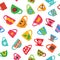 Colorful cups. Seamless pattern.
