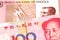 Colorful currency from Angola with Chinese money
