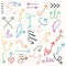 Colorful curvy and odd shape hand drawn direction arrows and pointers set on off white