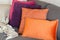 Colorful cushion on sofa cozy home autumn