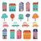 Colorful cute city collection - cars, houses and