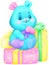A colorful cute cuddly toy teddy bear with gift boxes