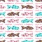 Colorful cute floral sardine festival fish seamless pattern. Stylised watercolor flower patterned fishes effect. Playful