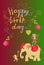 Colorful cute Happy birthday card with cheerful elephant, crocodile and monkey