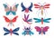 Colorful Cute Insects Set, Butterfly, Beetle, Bug, Mosquito, Moth, Dragonfly, Top View Vector Illustration