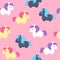 Colorful cute ponies seamless background.