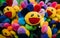 Colorful cute Sunflower smiley face doll closeup view