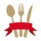 colorful cutlery kitchen elements with red ribbon