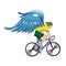 Colorful cyclist with angel wings isolated