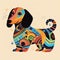 Colorful Dachshund Illustration With Tribal Abstraction Patterns