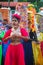 A colorful dance in a Buddhist perahara in Sri Lanka.