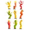 Colorful dancing inflatable tube men set with waving hands vector Illustrations on a white background