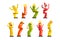 Colorful dancing inflatable tube men set with waving hands vector Illustrations on a white background