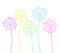 Colorful dandelion flowers in cartoon style on white, stock vector illustration